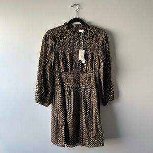 Rebecca Taylor brown printed ruched neck dress